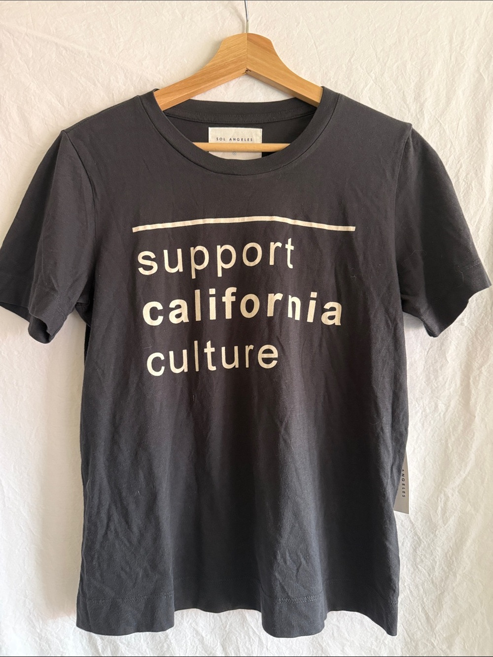 Sol Angeles Black Tee with White "support california culture" Graphic